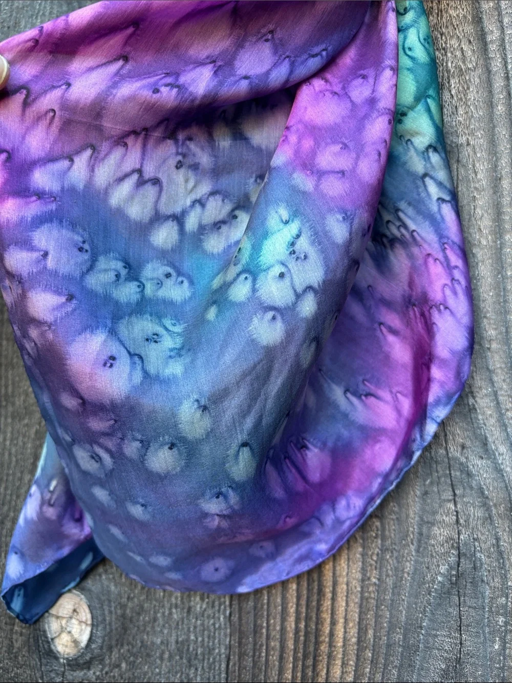 100% Silk Hand Dyed Art to Wear Sheer Neck Scarf Purple Turquoise & Navy Soft!